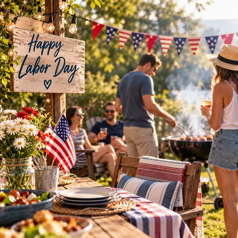 Friends enjoying a relaxed Labor Day backyard barbecue